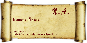 Nemec Ákos névjegykártya